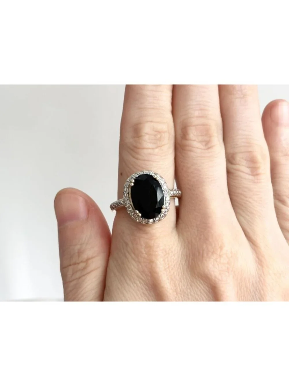 Jumbo Black Onyx Vermeil Gold Overlay Sterling Silver 925 Vintage Ring - sz 10